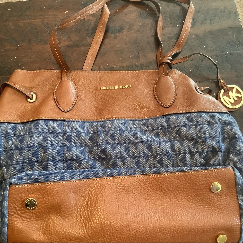 Michael Kors denim and leather large satchel.